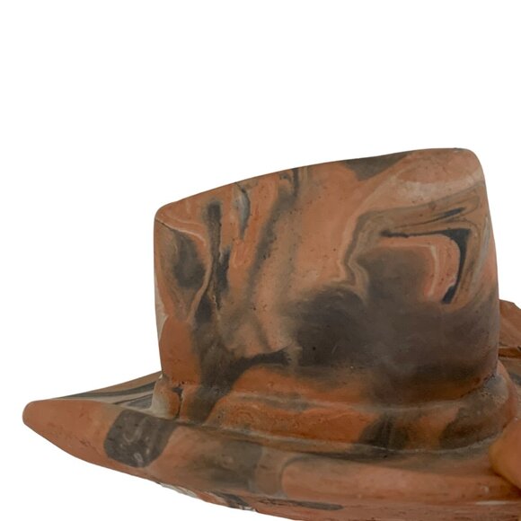 Handcrafted Terracotta Marble Swirl Hat Sculpture Trinket Planter Texas Camanche - Picture 8 of 10